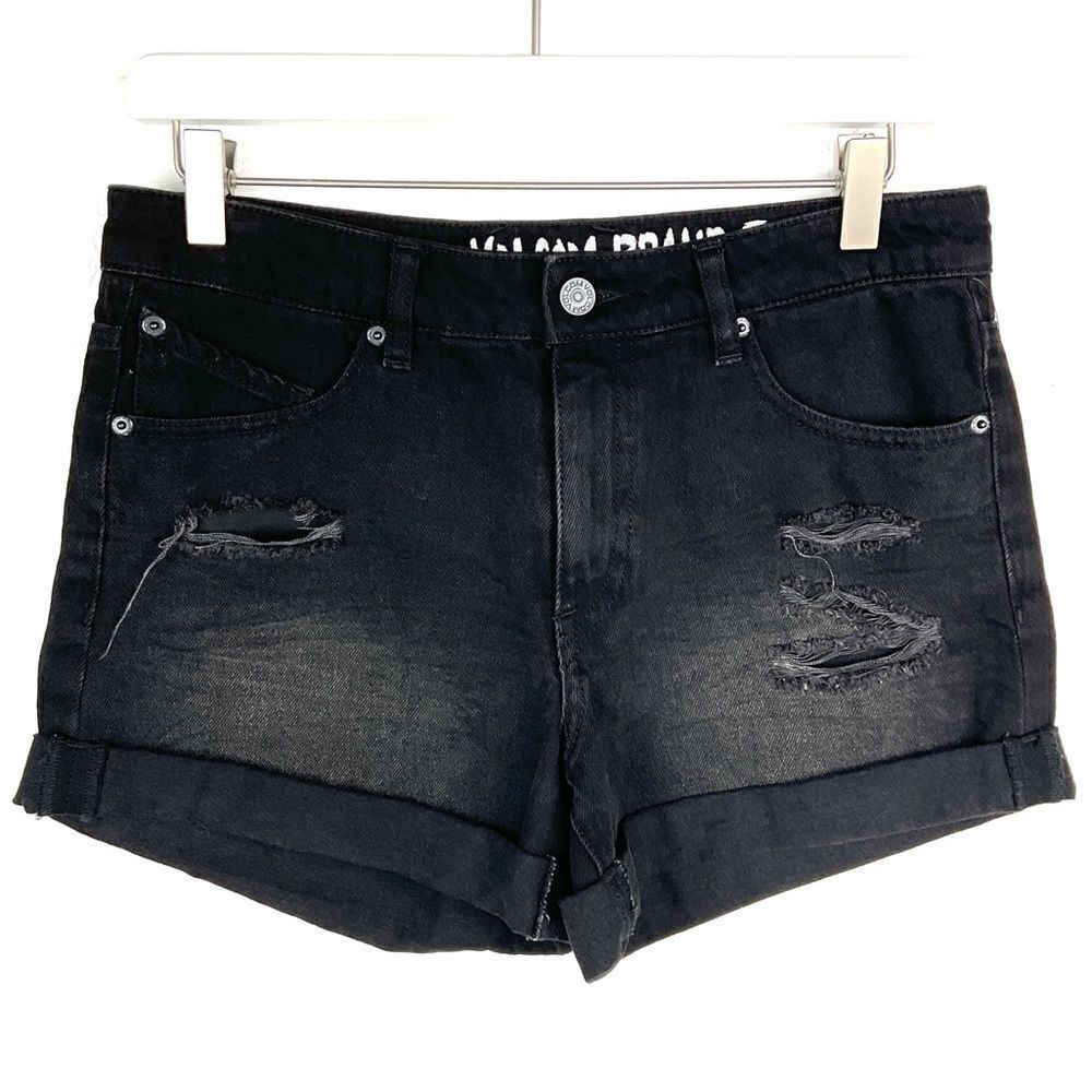 Volcom Black True To This Stoned Distressed Midi Denim Jean Shorts 3 26